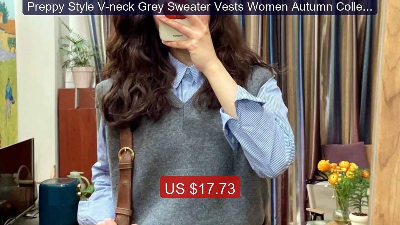 Preppy Style V-neck Grey Sweater Vests Women Autumn College... -- Top Pick 2026 | Unbeatable Price!