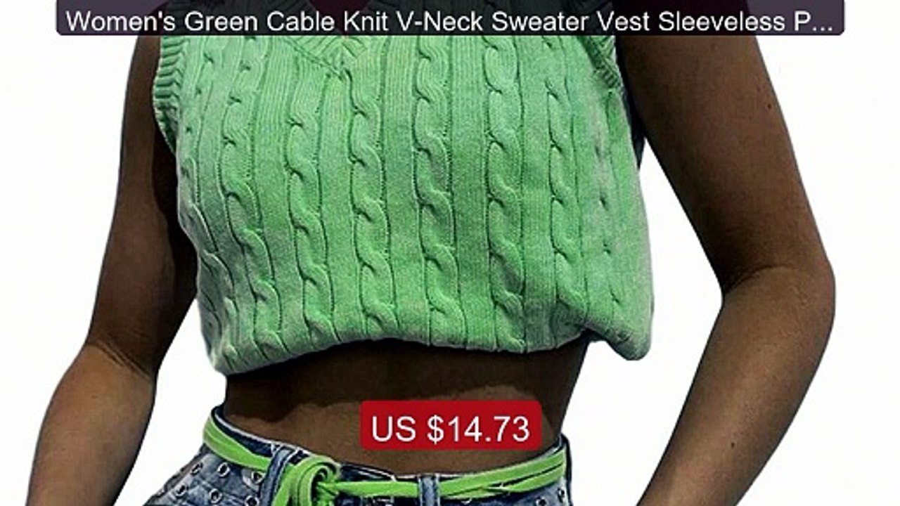 Women's Green Cable Knit V-Neck Sweater Vest Sleeveless Prepp... -- Amazing Value 2026 | Must Have!