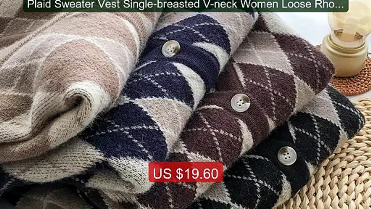 Plaid Sweater Vest Single-breasted V-neck Women Loose Rhombus ... -- Hot Deal 2026 | Limited Offer!
