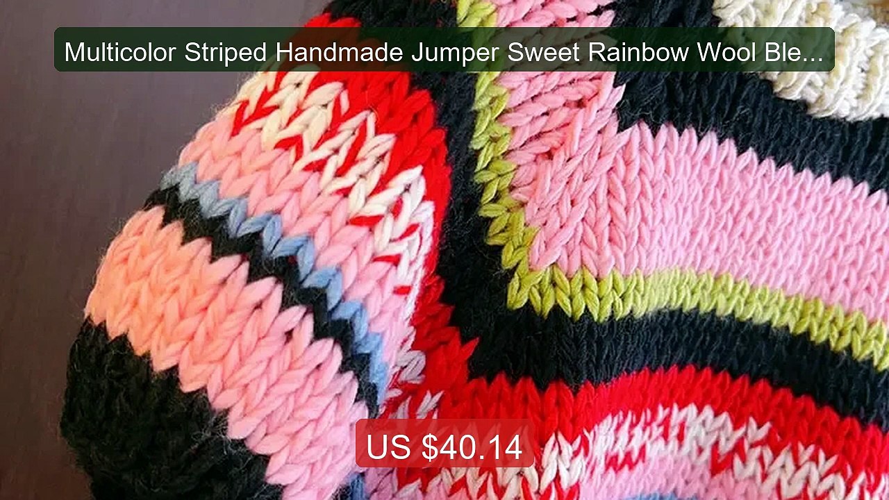 Multicolor Striped Handmade Jumper Sweet Rainbow Wool Blended Color... -- Top Rated 2026 | Buy Now!