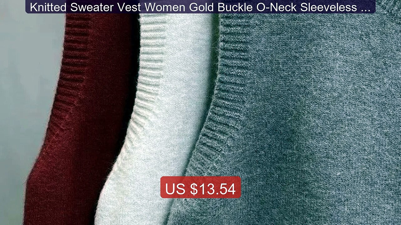 Knitted Sweater Vest Women Gold Buckle O-Neck Sleeveless Chic ... -- Best Buy 2026 | Great Quality!