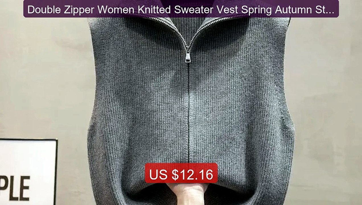 Double Zipper Women Knitted Sweater Vest Spring Autumn Stand C... -- Best Buy 2026 | Great Quality!