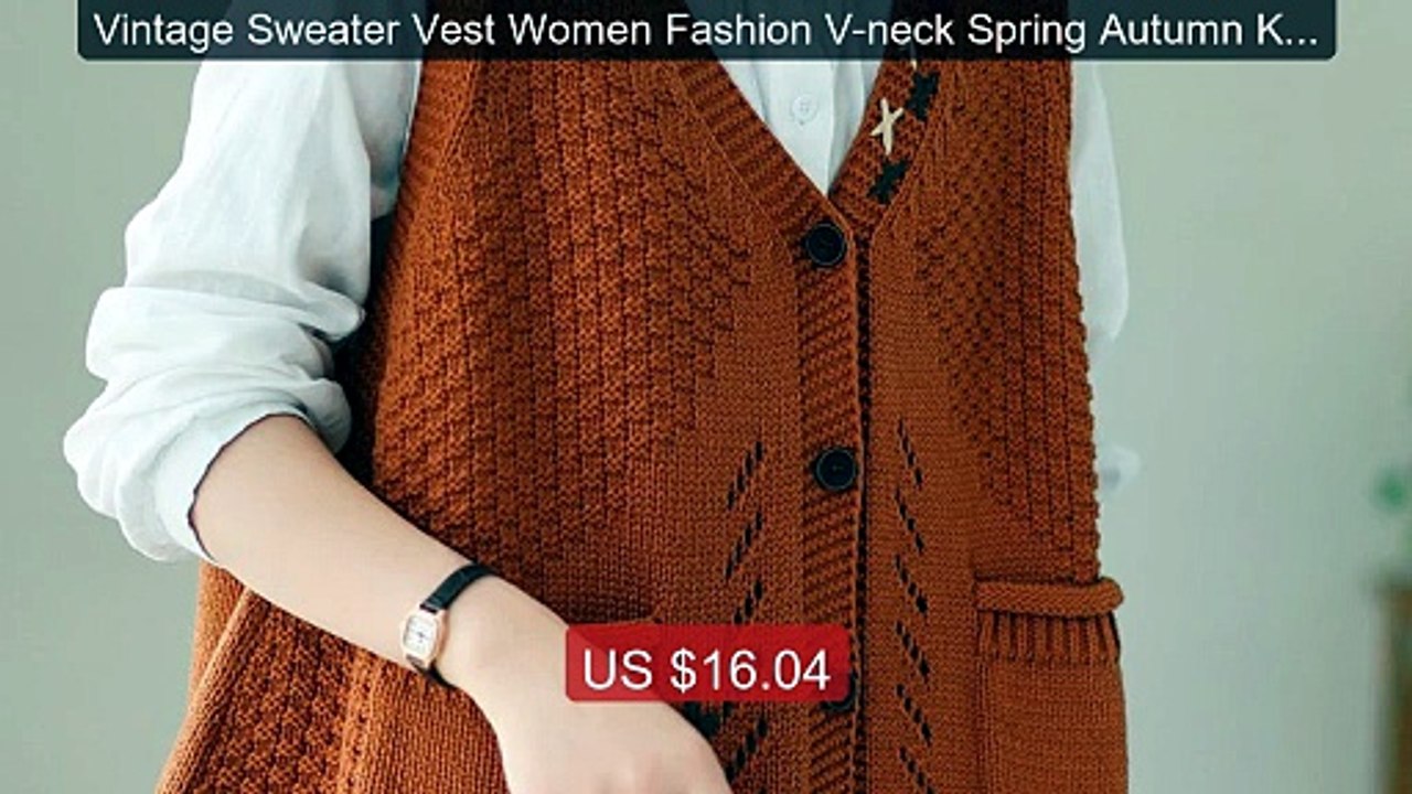 Vintage Sweater Vest Women Fashion V-neck Spring Autumn Knitted Co... -- Best Deal 2026 | Shop Now!