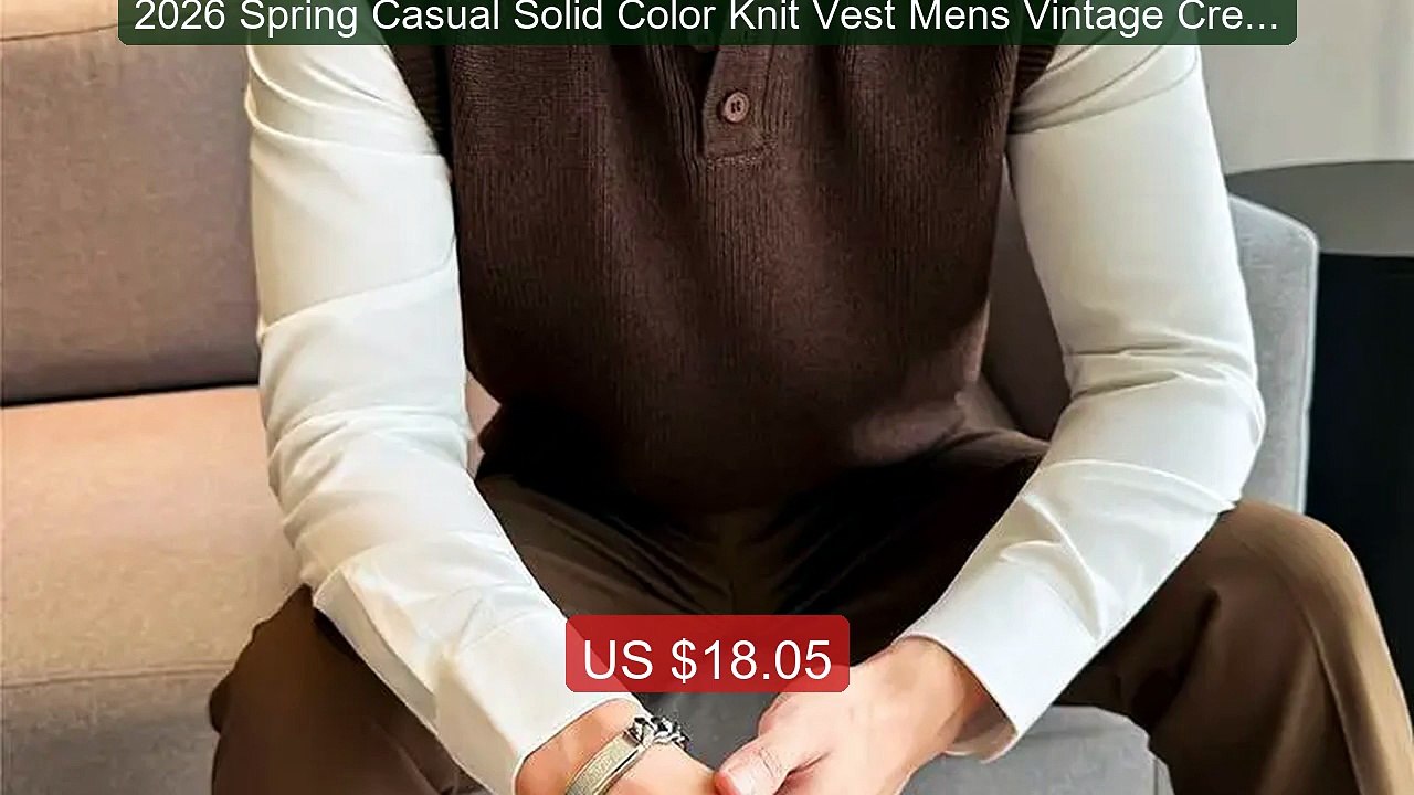 2026 Spring Casual Solid Color Knit Vest Mens Vintage Crew Neck Bu... -- Best Deal 2026 | Shop Now!
