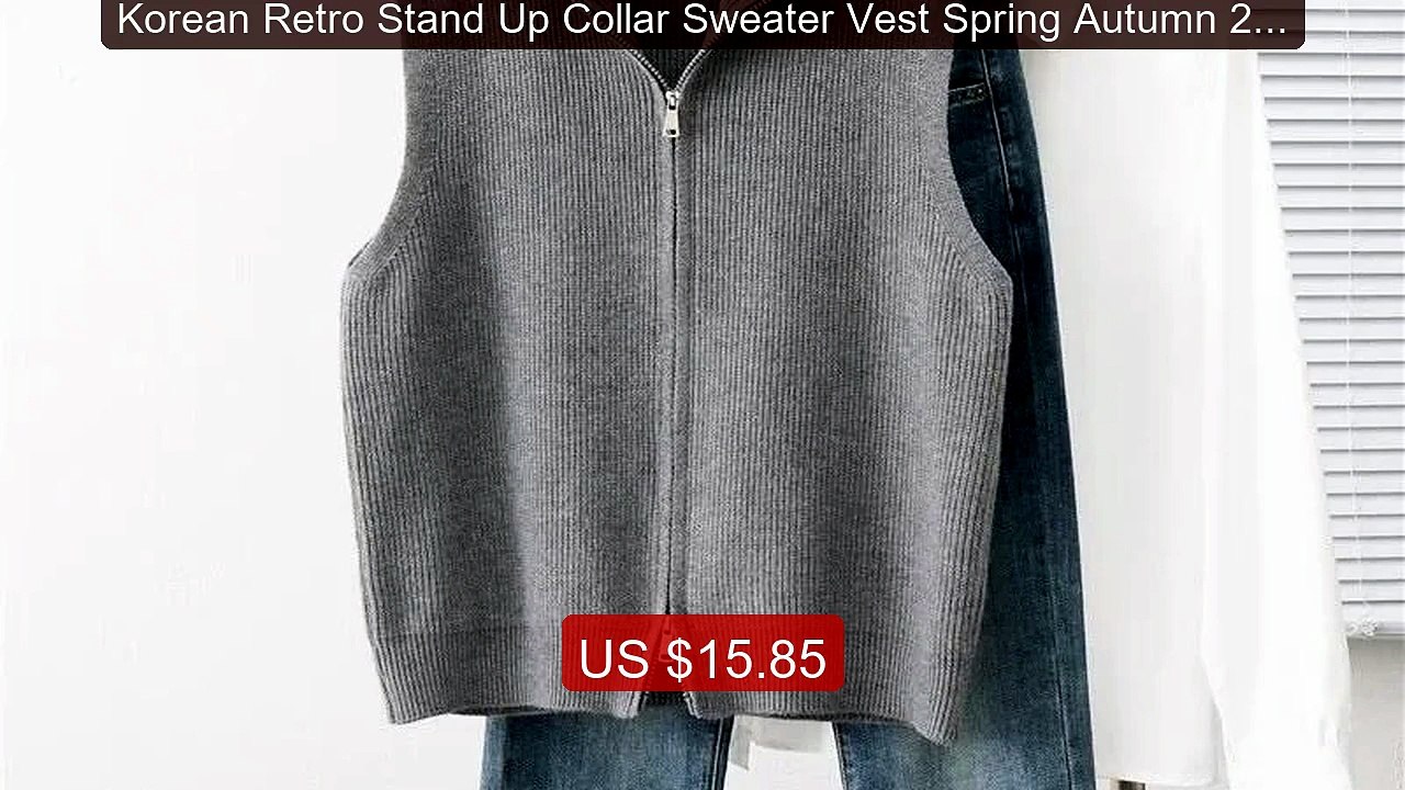 Korean Retro Stand Up Collar Sweater Vest Spring Autumn 202... -- Top Pick 2026 | Unbeatable Price!