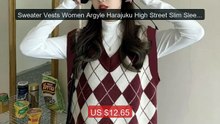 Sweater Vests Women Argyle Harajuku High Street Slim Sleeveless Te... -- Best Deal 2026 | Shop Now!