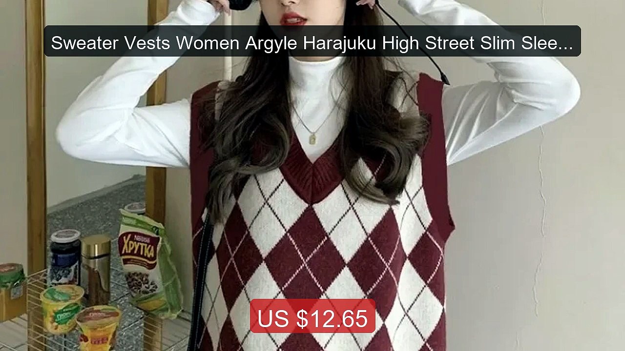 Sweater Vests Women Argyle Harajuku High Street Slim Sleeveless Te... -- Best Deal 2026 | Shop Now!