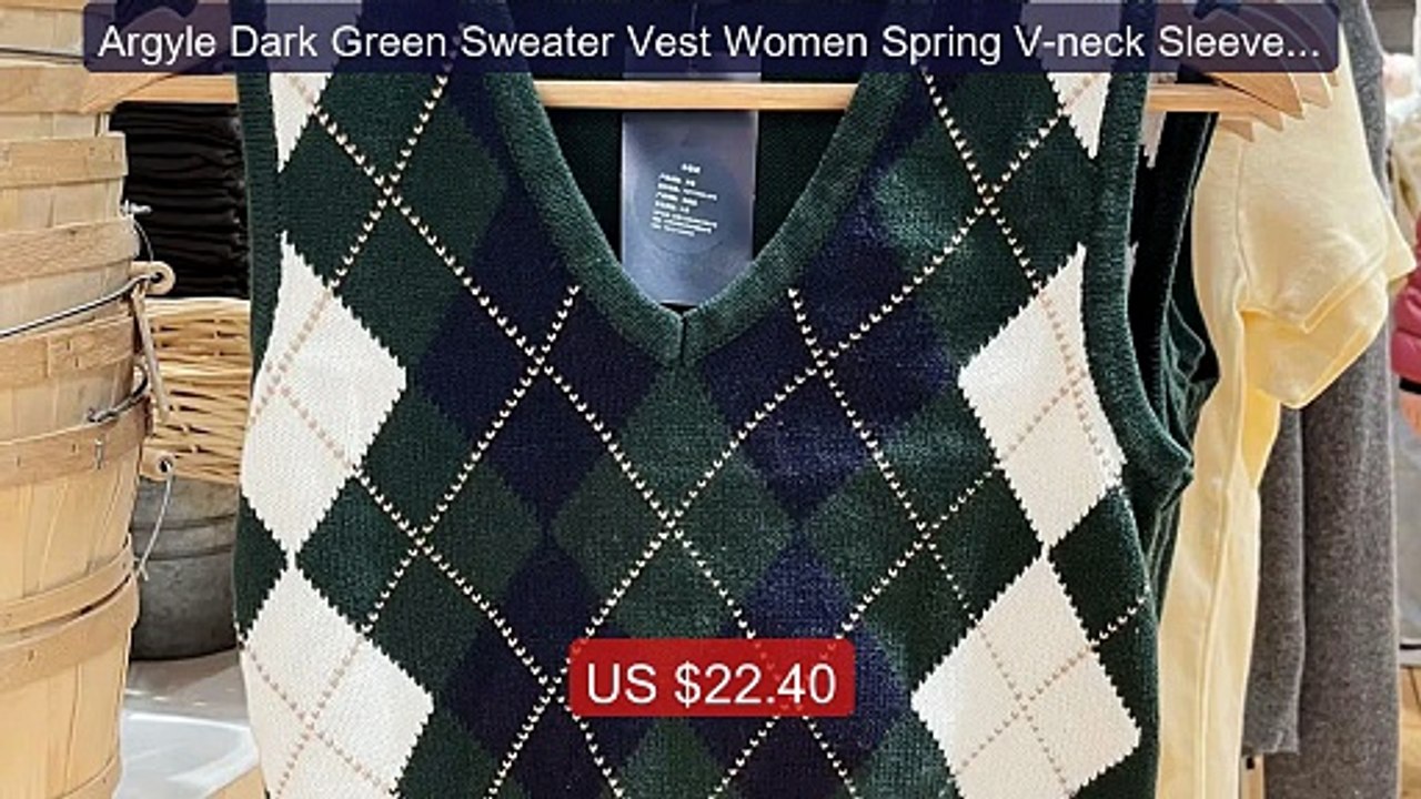 Argyle Dark Green Sweater Vest Women Spring V-neck Sleeveless... -- Amazing Value 2026 | Must Have!
