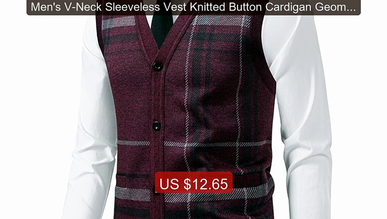Men's V-Neck Sleeveless Vest Knitted Button Cardigan Geomet... -- Top Pick 2026 | Unbeatable Price!