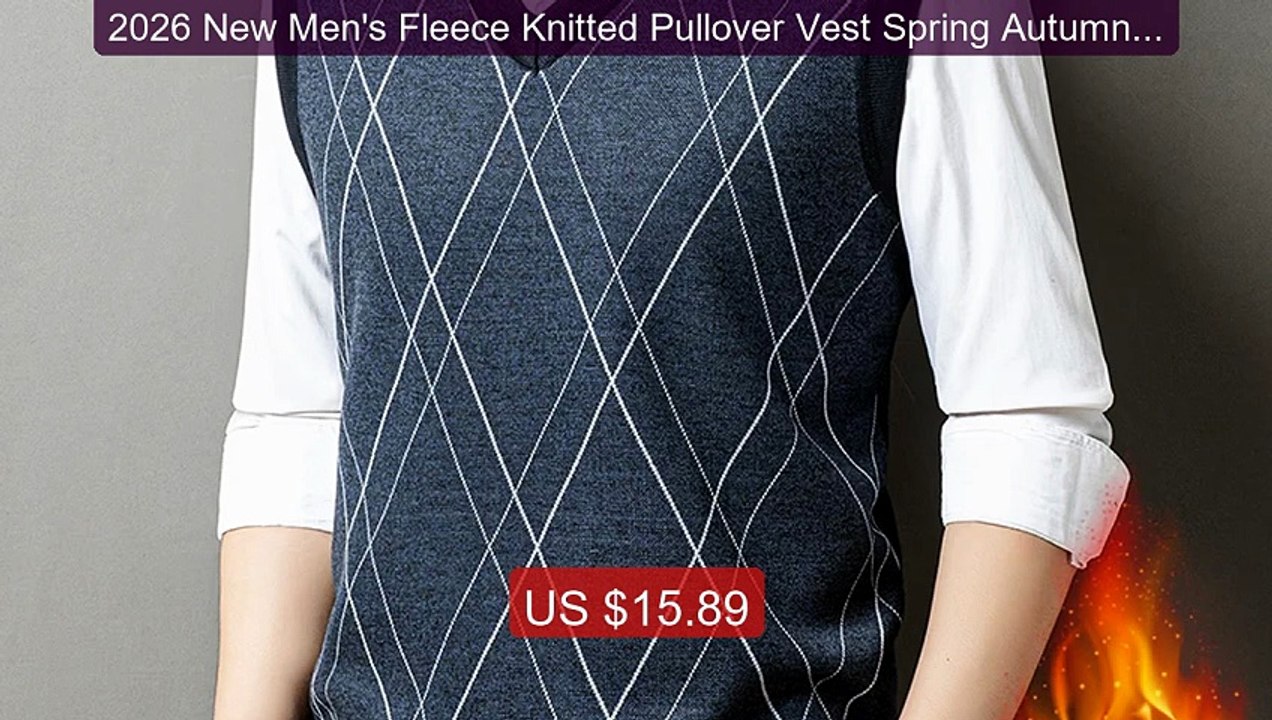 2026 New Men's Fleece Knitted Pullover Vest Spring Autumn Slee... -- Best Buy 2026 | Great Quality!