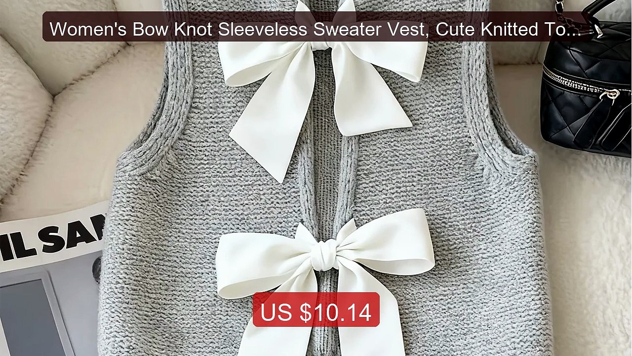 Women's Bow Knot Sleeveless Sweater Vest, Cute Knitted Top fo... -- Amazing Value 2026 | Must Have!