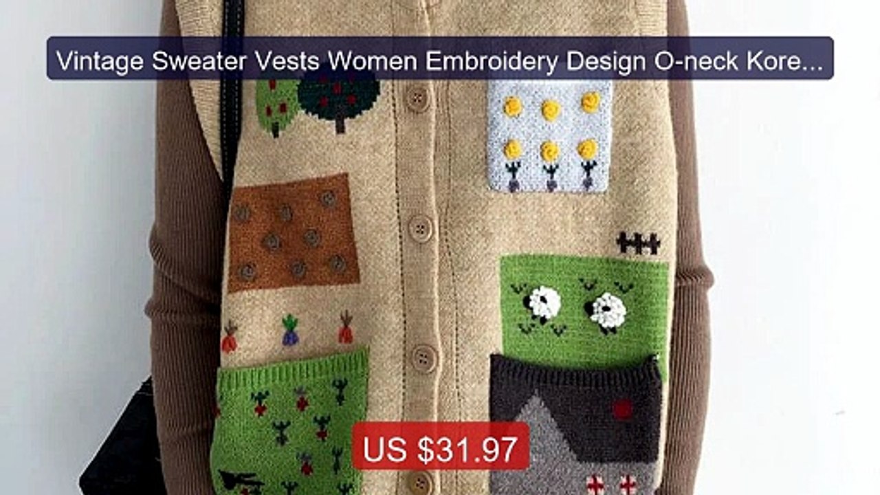 Vintage Sweater Vests Women Embroidery Design O-neck Korean... -- Top Pick 2026 | Unbeatable Price!