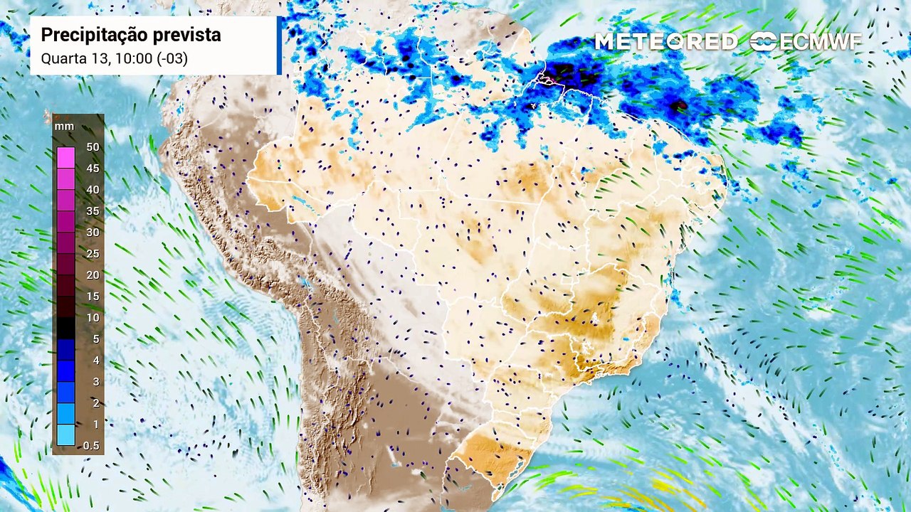 Quarta-feira, 13 de maio: Chuva, nebulosidade e vento