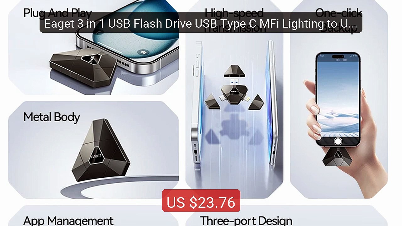 Eaget 3 in 1 USB Flash Drive USB Type C MFi Lig...