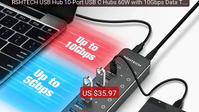 RSHTECH USB Hub 10-Port USB C Hubs 60W with 10Gbps Data Transf... — Best Buy 2026 | Great Quality!