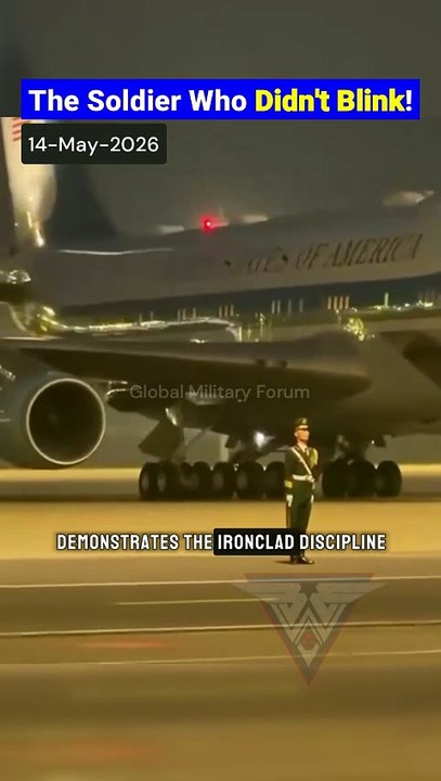 PLA Guard Remains Motionless as Air Force One Arrives