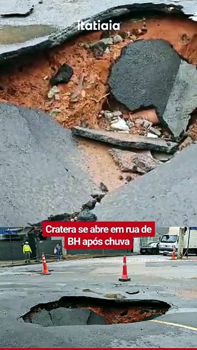 Cratera se abre em rua de BH após chuva