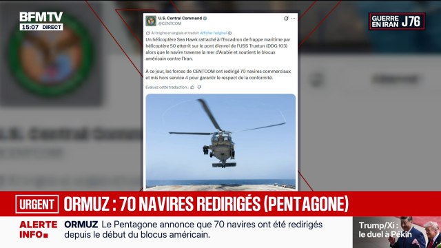 Détroit d'Ormuz: le Pentagone annonce que 70 navires ont été redirigés depuis le début du blocus américain