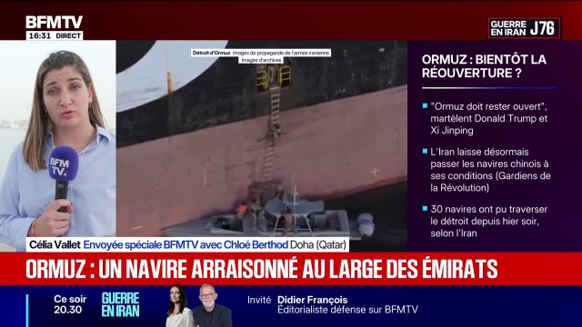 Guerre au Moyen-Orient: le navire arraisonné au large des Émirats Arabes Unis était au mouillage au sud du détroit d'Ormuz et se dirigeait vers les eaux territoriales iraniennes