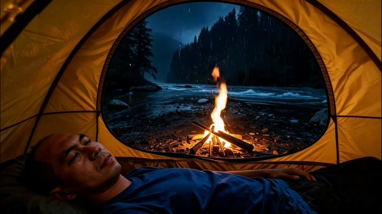 ASMR Campfire by the River 🔥 Water Sounds for Stress Relief