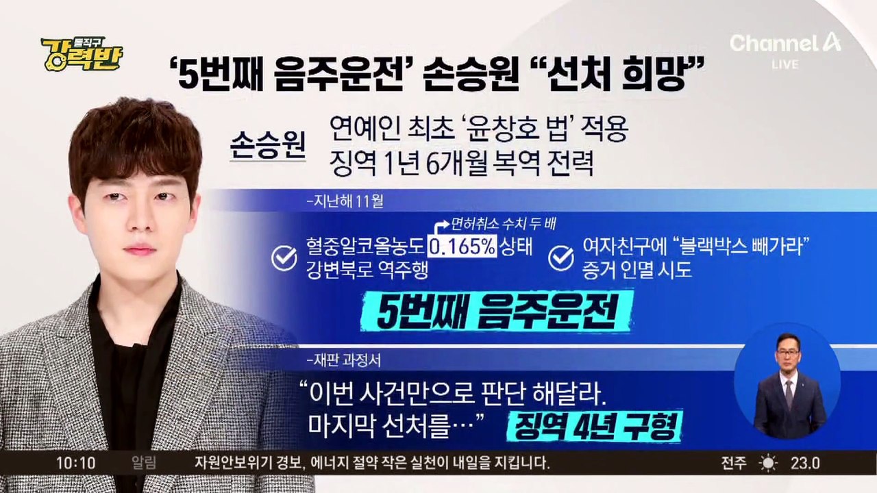 [돌직구 강력반]배우 손승원, 5번째 음주운전 뒤 “선처를”