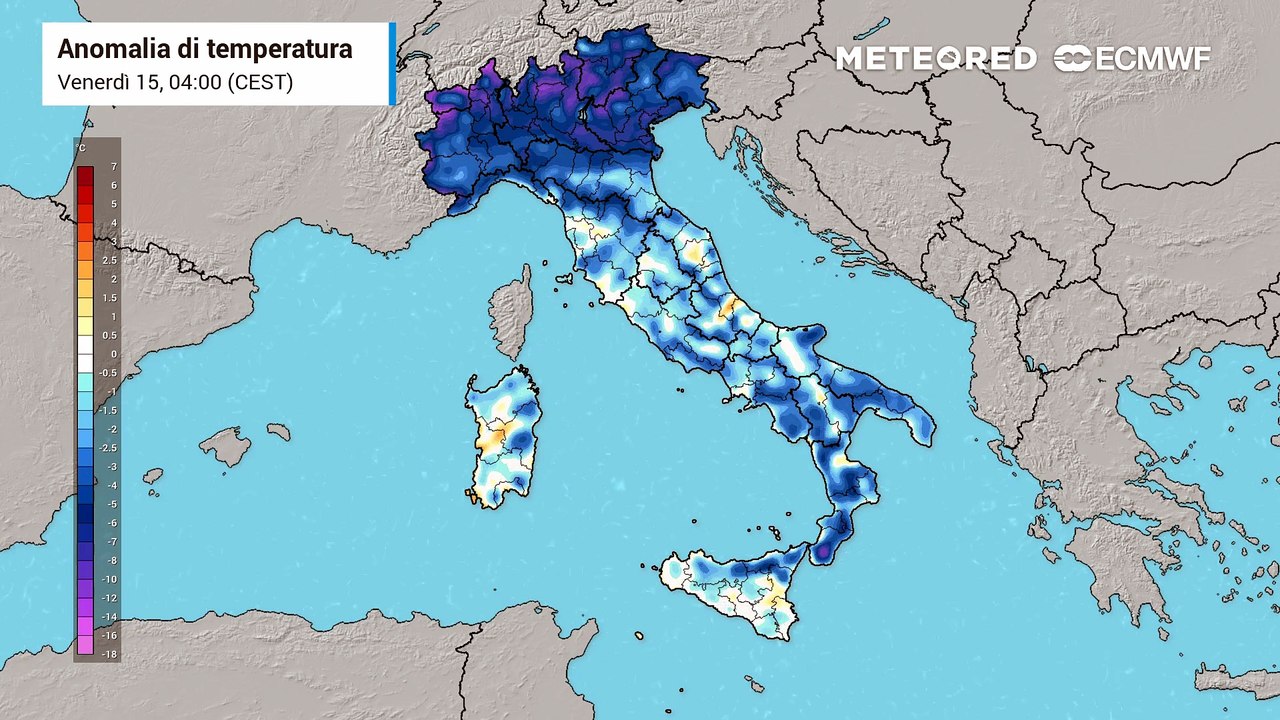 Mappa relativa alle anomalie di temperatura