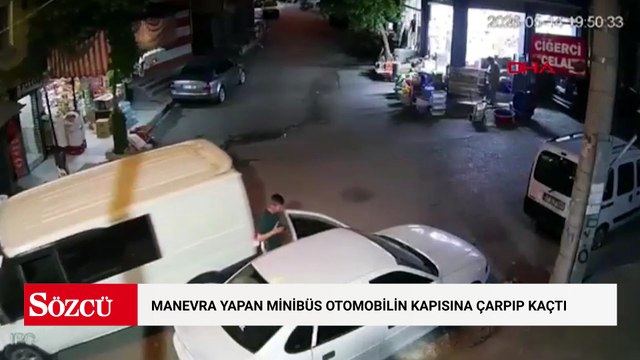 Manevra yapan minibüs otomobilin kapısına çarpıp kaçtı