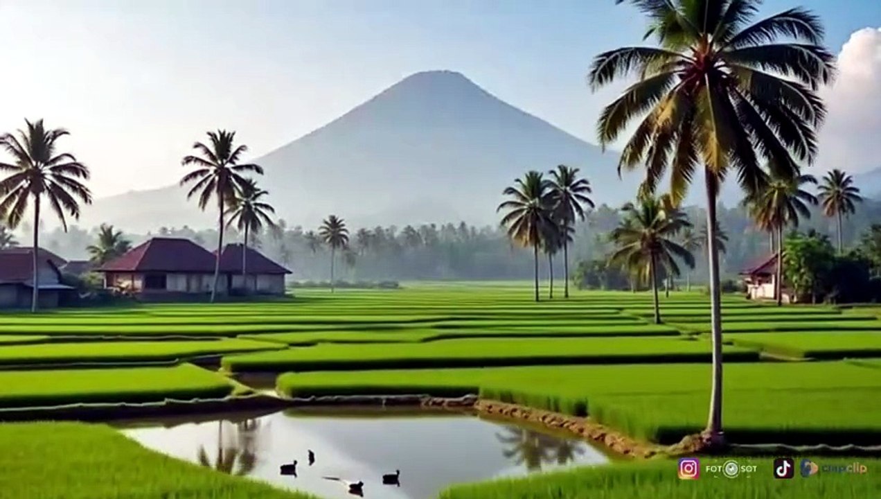 Sawah, gunung dan pedesaan