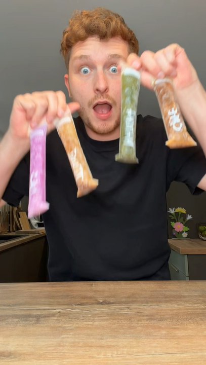 Les glaces maison ont passé 24H au CONGÉLATEUR et maintenant on va goûter 💪✨ une glace au Matcha, une glace Ube, une glace café latte et une glace chai latte 😍✨ Tu aurais goûté quelle mister Freeze toi ?