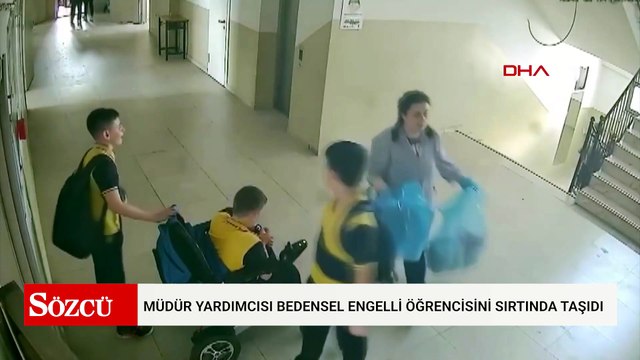 Okulun asansörü arızalandı, müdür yardımcısı bedensel engelli öğrencisini sırtında taşıdı