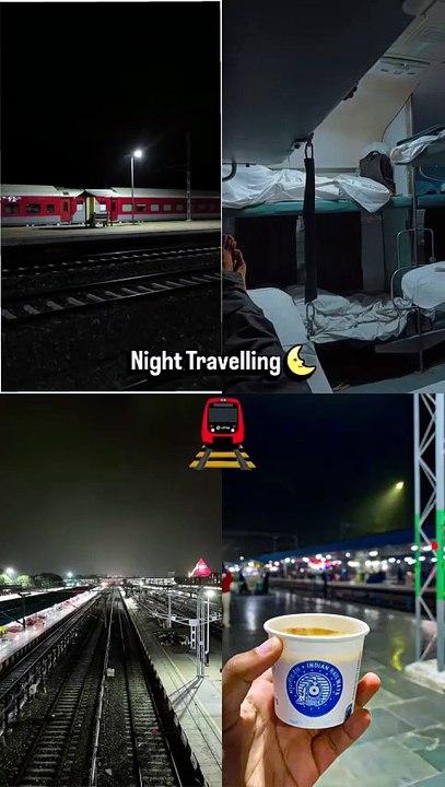 Night Train Travelling 😌✨...#train  #journey  #peaceful #nostalgia  #station