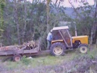 renault carraro 501.4 avec la remorque de bois