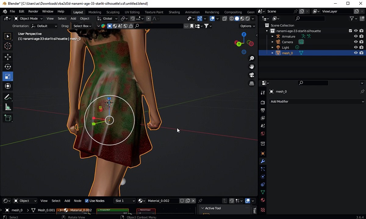nanami-age 33 clip 02 silhouette dress and the black rose rba2d3d edit in blender 3 or 4
