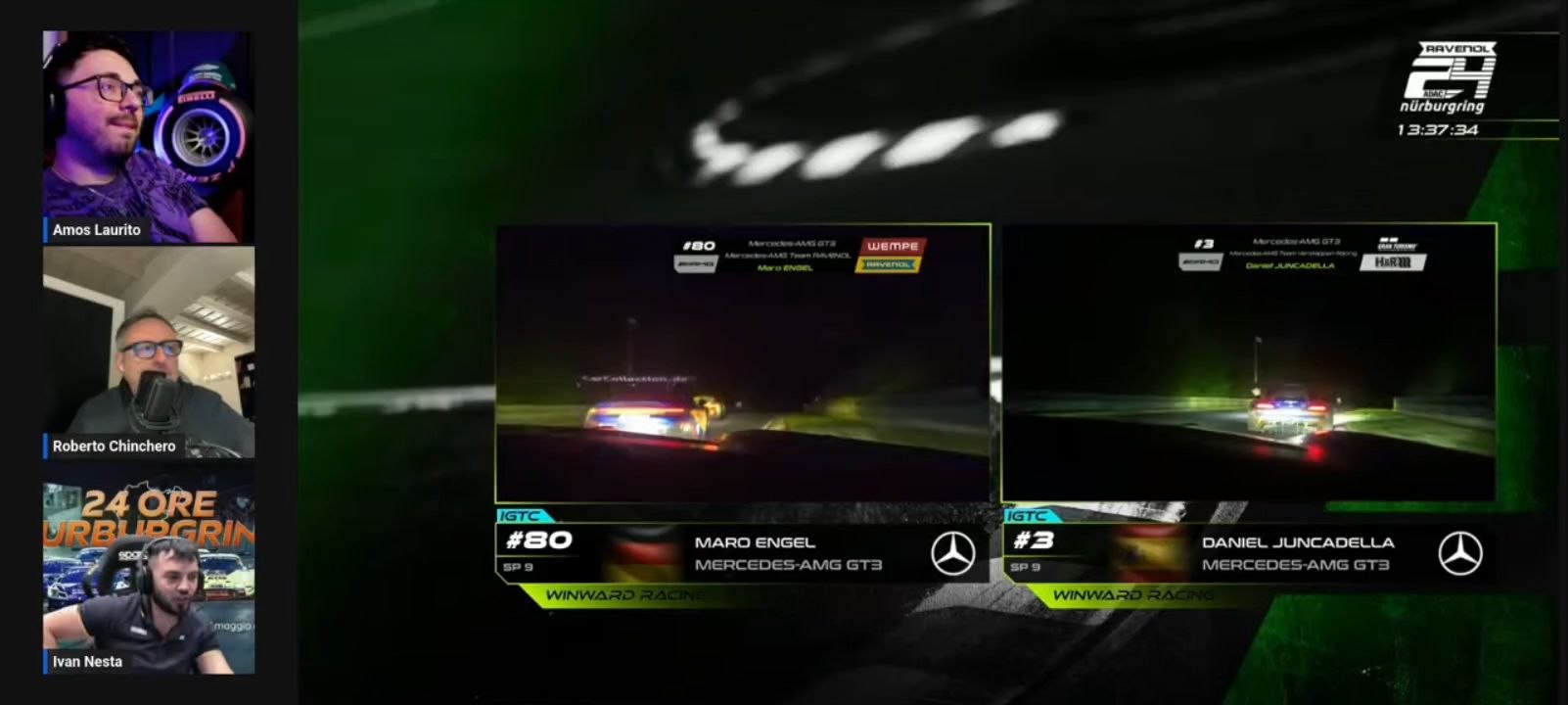 24H Nürburgring 2026 Engel no.80 vs Juncadella no.3 Mercedes GT3 nightly onboard (SkysportF1)