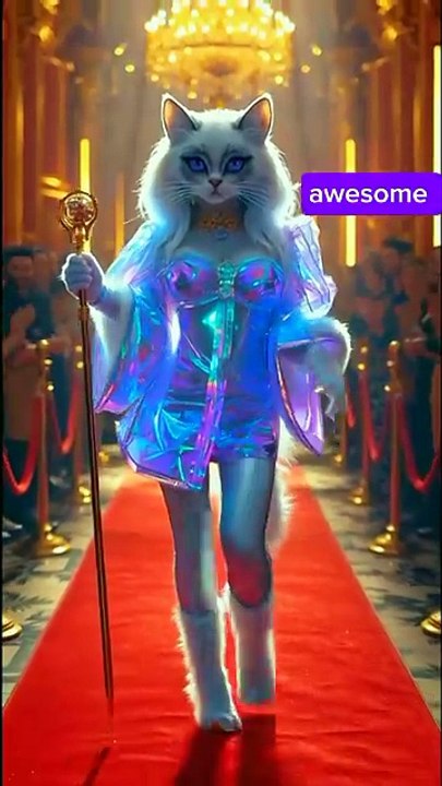Lady cat in fashion style with best dress