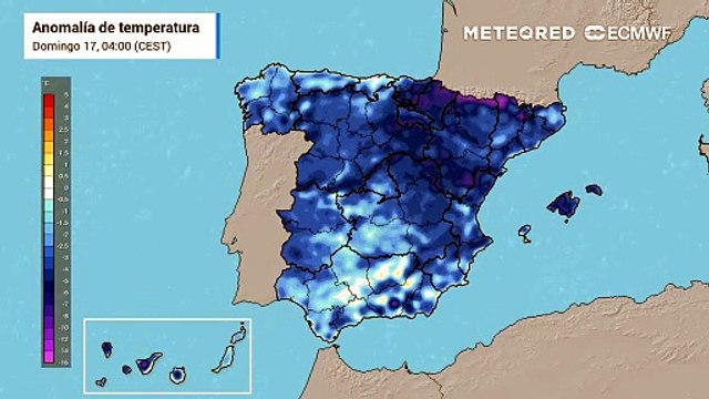 Anomalías de temperatura previstas en superficie para los próximos días