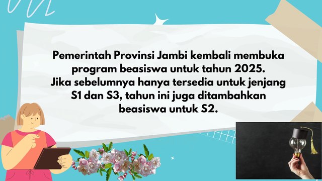 Beasiswa Pro Jambi Cerdas Dibuka untuk S1, S2, dan S3! Ini Syarat dan Link Pendaftaran Resmi