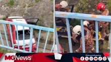 Pemandu teksi cedera, terbabas dalam longkang besar