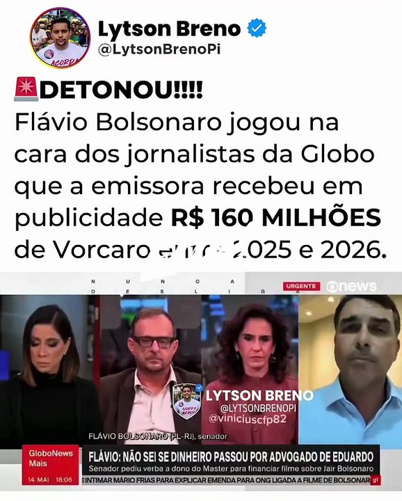 Flávio Bolsonaro jogou na cara de jornalistas da Globo que emissora recebeu em publicidade R$ 160 milhões de Vorcaro