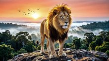 Lion King Rules the Jungle at Sunrise