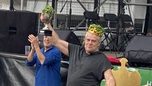 Glenn Walsh wins the World Watercress Eating Championship at the Alresford Watercress Festival