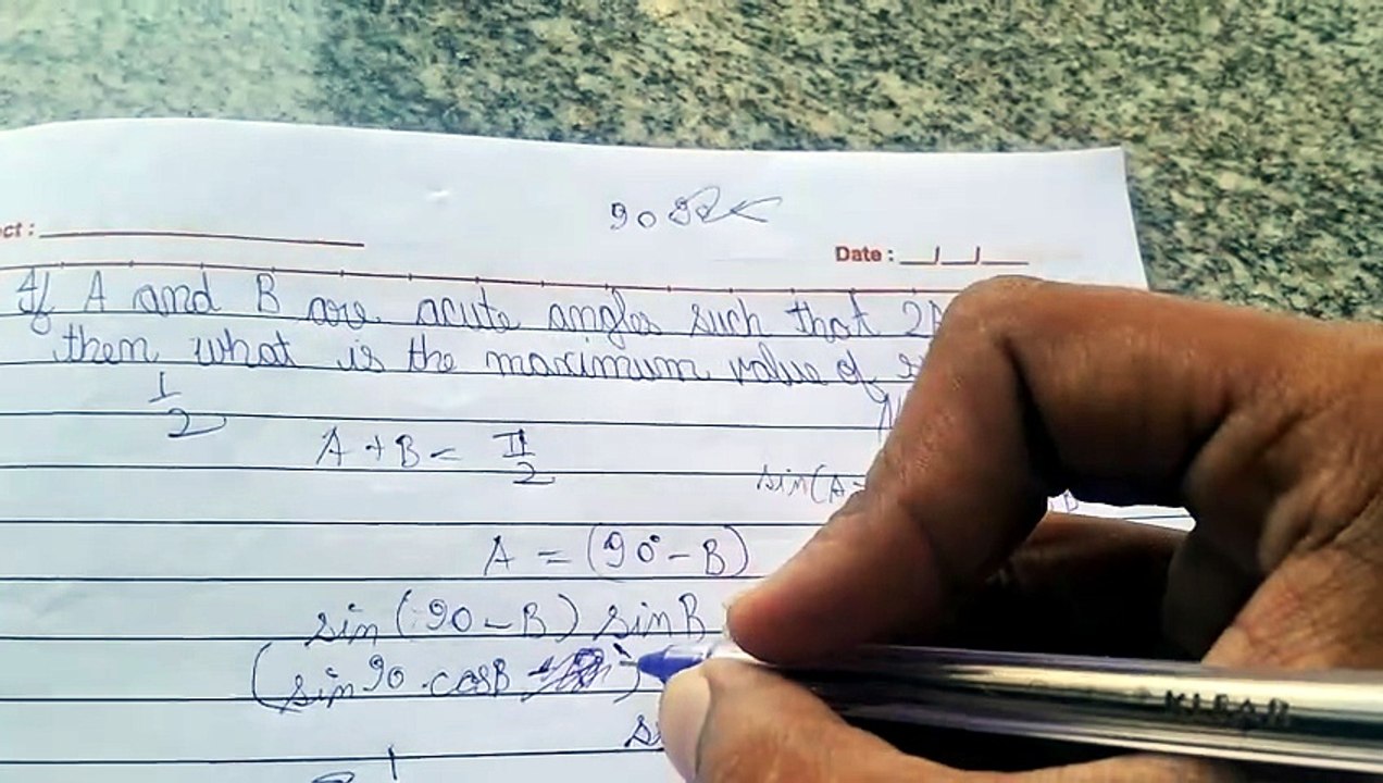Nda1,2026 question eng dubbed. If A and B are two acute angles such that 2A+2B=pi .maximum value of sinA.cosB