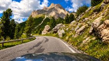 Passo Pordoi Italy Alpine Drive with Dolomites Scenery 4K 60fps