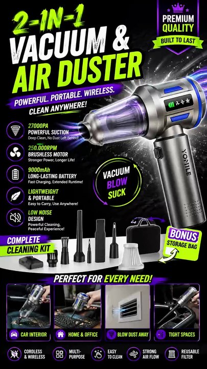 27000PA Mini Vacuum Cleaner Review 🔥 || Best Cordless Car Vacuum & Air Duster