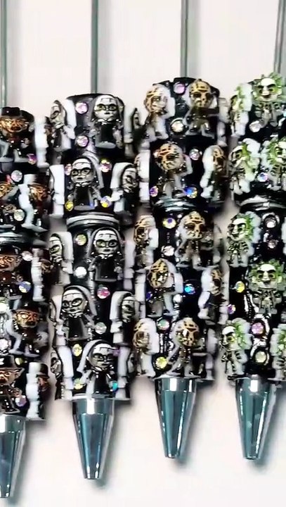 Beadable Clay Pens with Horror Character Series Dark Halloween Theme and AB Rhinestones