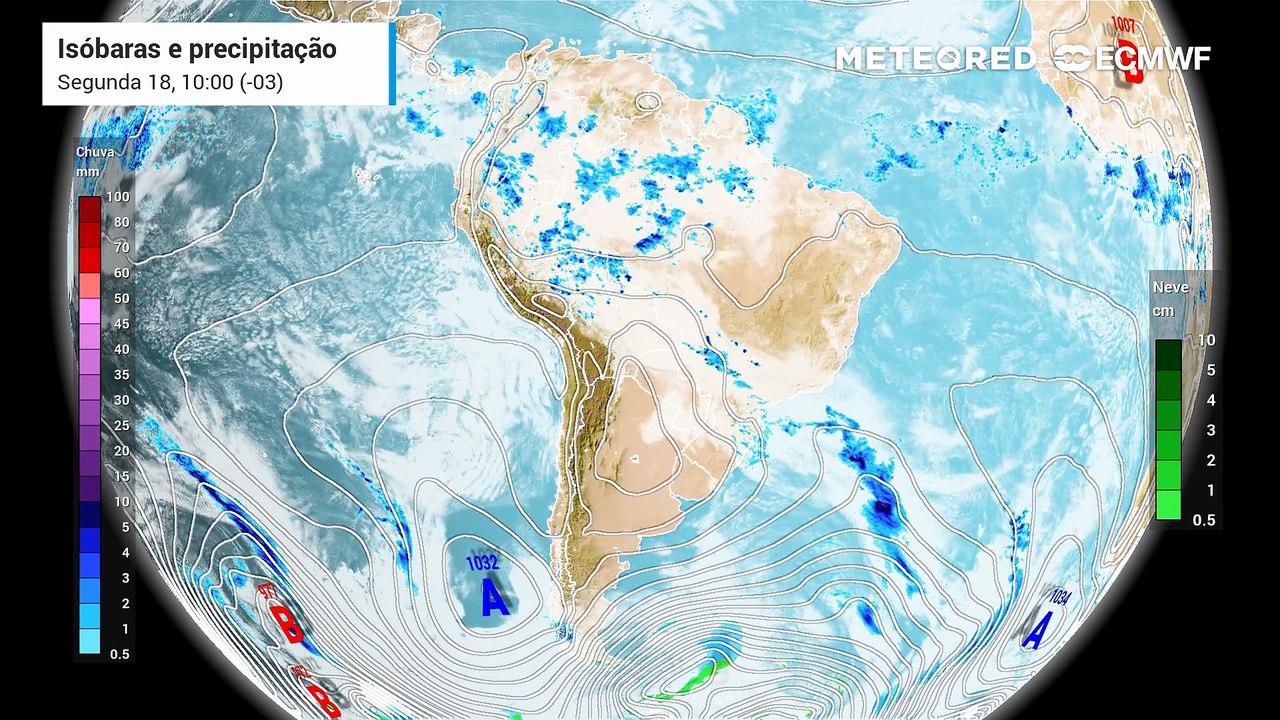 Segunda-feira, 18 de maio: Precipitação e linhas de pressão