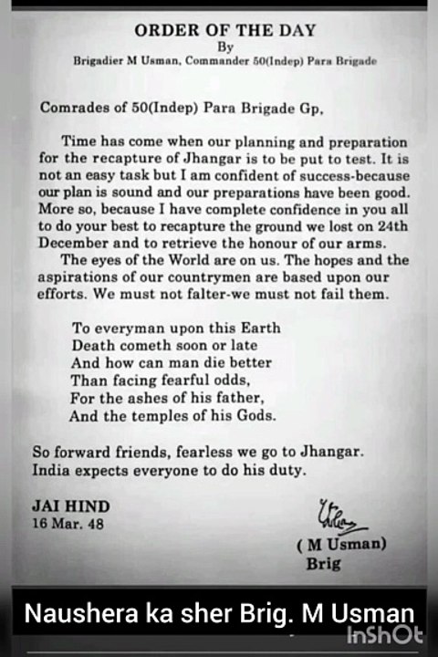 order by Brigadier M usman during  1948 war. #n