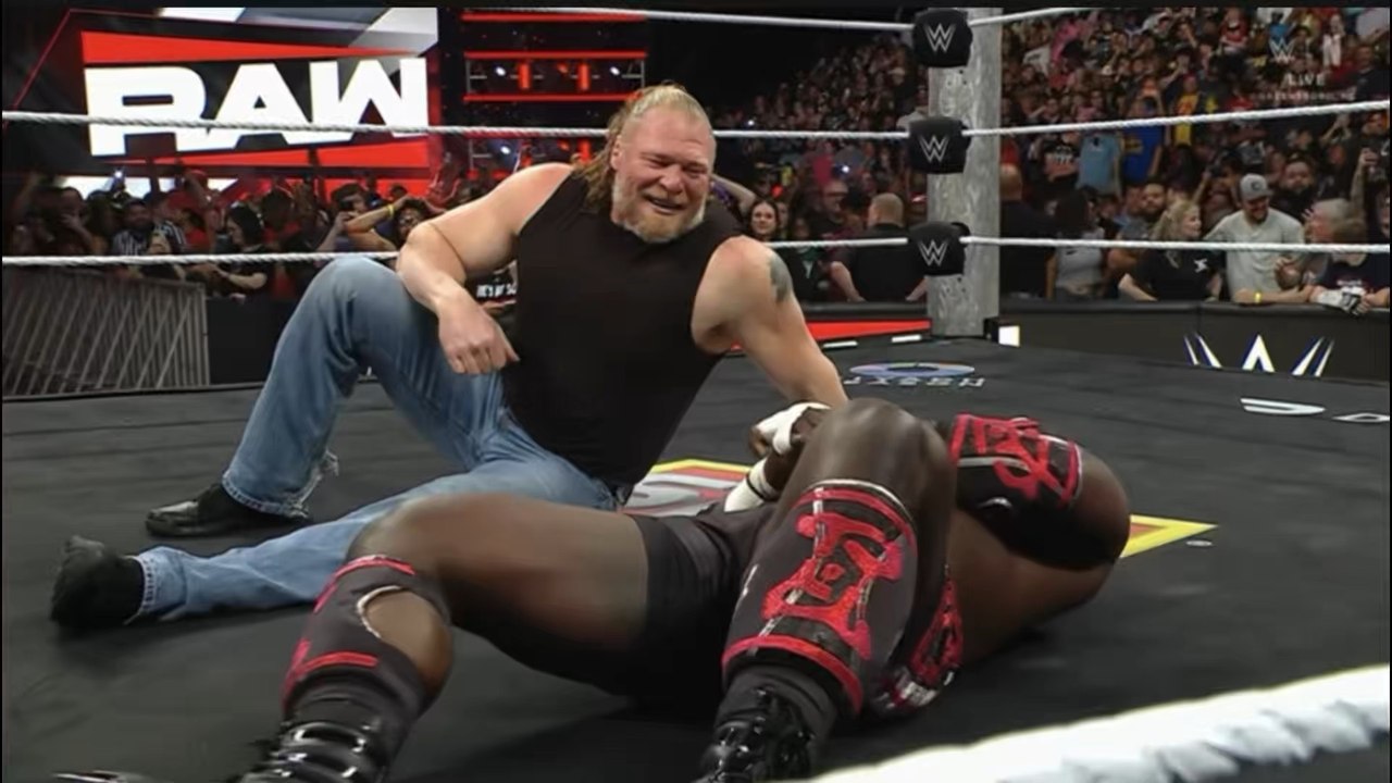 Brock Lesnar returns and destroys Obafemi!!!!!!!!! Full  segment#####