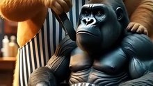 Gorilla’s First Haircut 😹✂️🦍  Chubby Cat Barber at Work