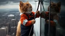 Brave Cat Window Cleaner 😻🏙️✨  Facing the City Heights